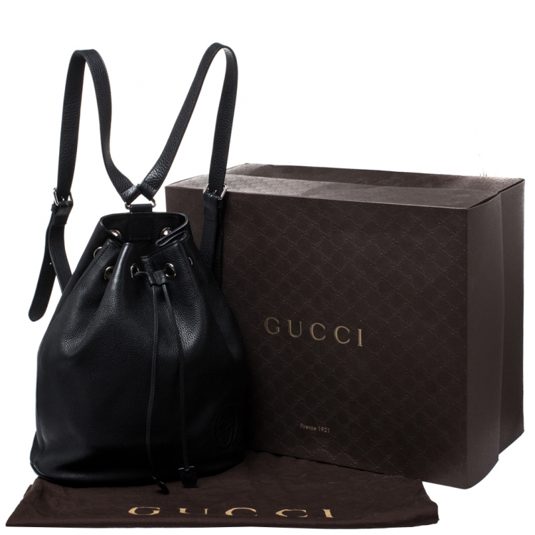 Pre Owned Gucci Black Leather Soho Drawstring Backpack