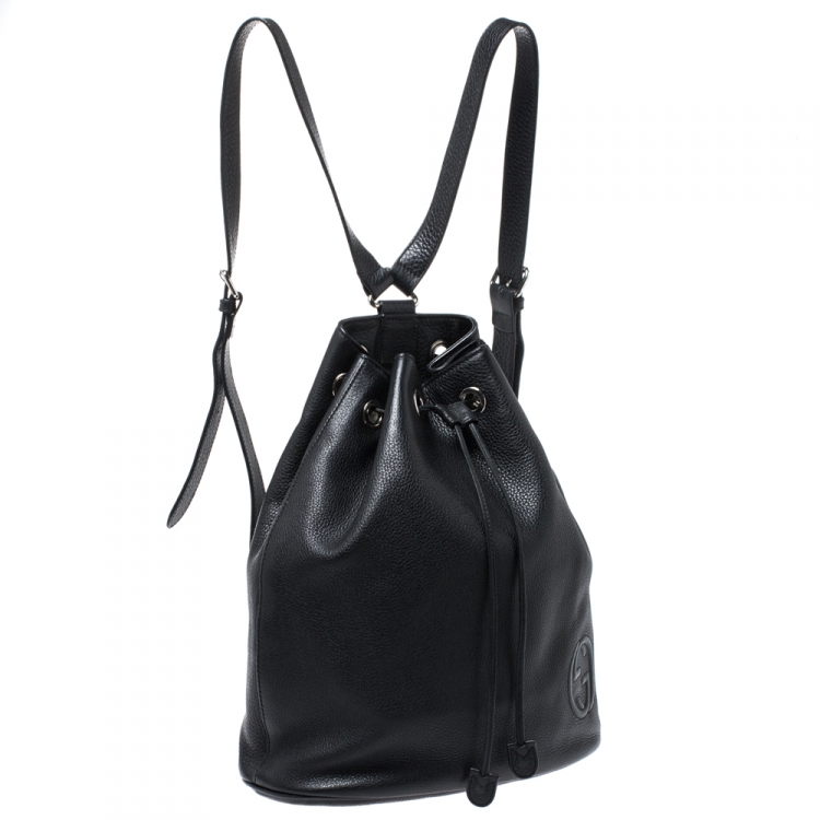 Pre Owned Gucci Black Leather Soho Drawstring Backpack
