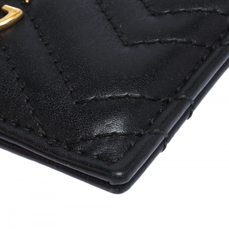 Pre Owned Gucci Black Matelasse Leather Marmont Card Case