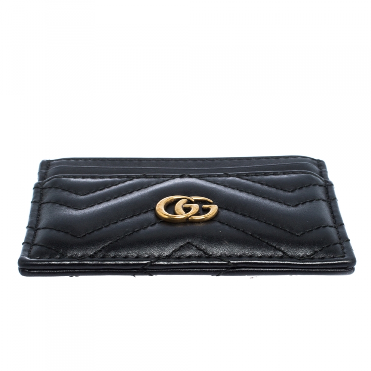 Pre Owned Gucci Black Matelasse Leather Marmont Card Case