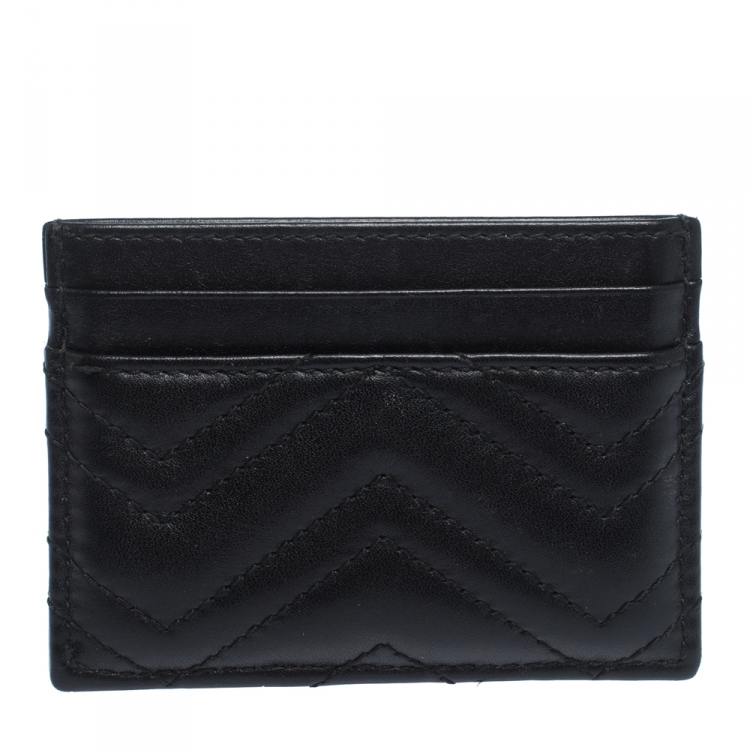 Pre Owned Gucci Black Matelasse Leather Marmont Card Case