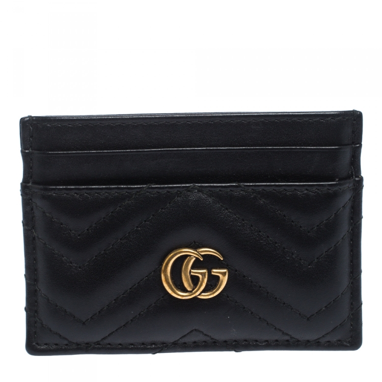 Pre Owned Gucci Black Matelasse Leather Marmont Card Case