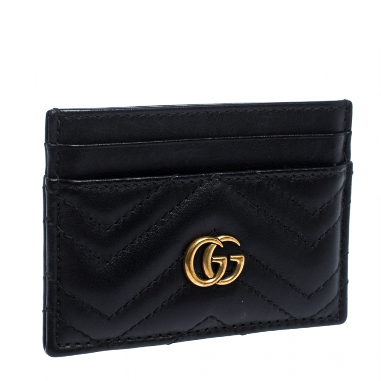 Pre Owned Gucci Black Matelasse Leather Marmont Card Case
