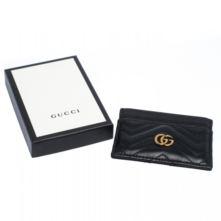Pre Owned Gucci Black Matelasse Leather Marmont Card Case