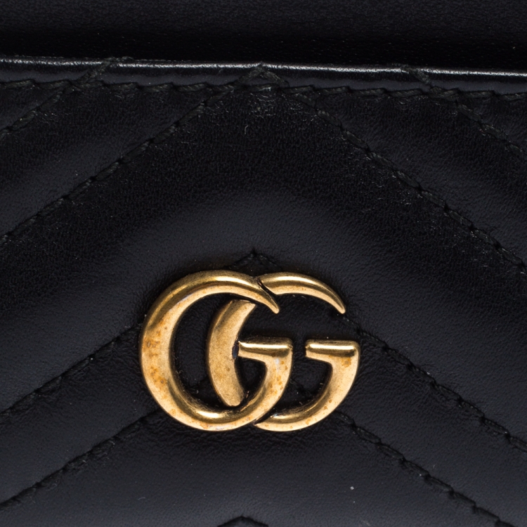 Pre Owned Gucci Black Matelasse Leather Marmont Card Case