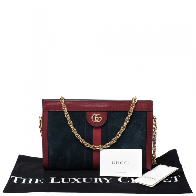 Pre Owned Gucci Navy Blue/Red Suede and Leather Ophidia Shoulder Bag