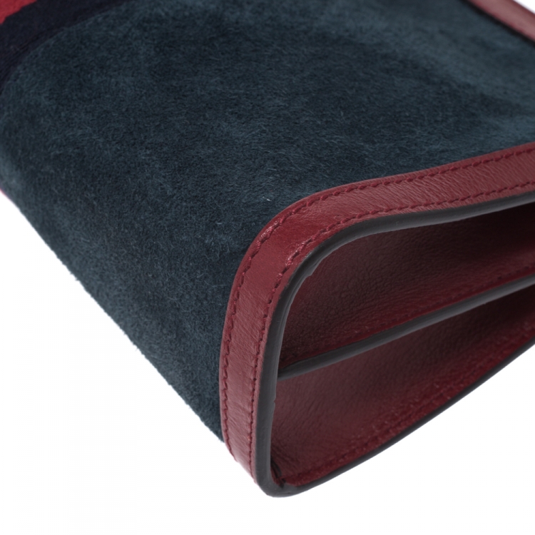 Pre Owned Gucci Navy Blue/Red Suede and Leather Ophidia Shoulder Bag