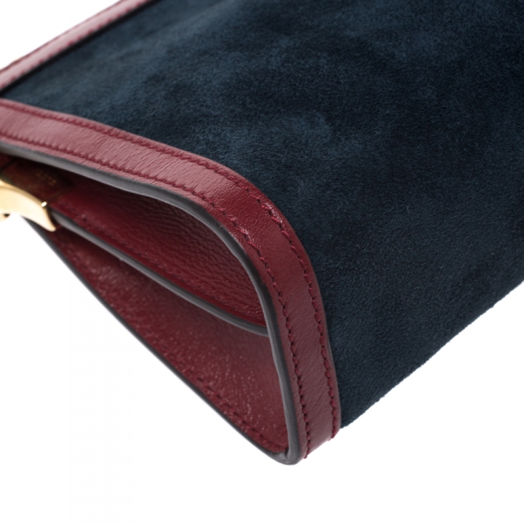 Pre Owned Gucci Navy Blue/Red Suede and Leather Ophidia Shoulder Bag