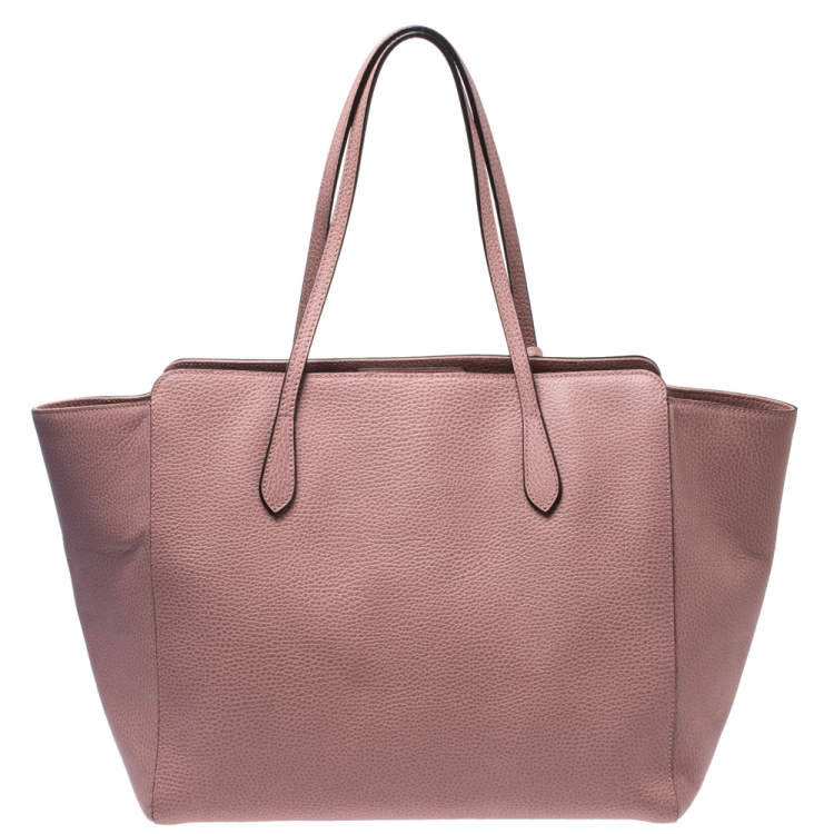 Pre Owned Gucci Pink Leather Large Swing Shopper Tote