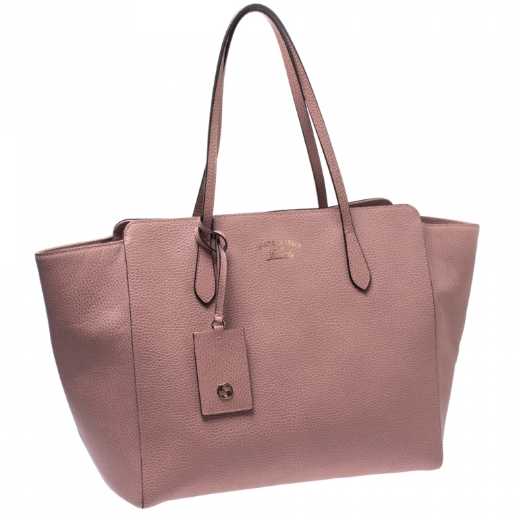 Pre Owned Gucci Pink Leather Large Swing Shopper Tote