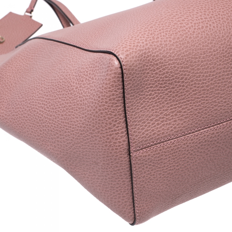 Pre Owned Gucci Pink Leather Large Swing Shopper Tote