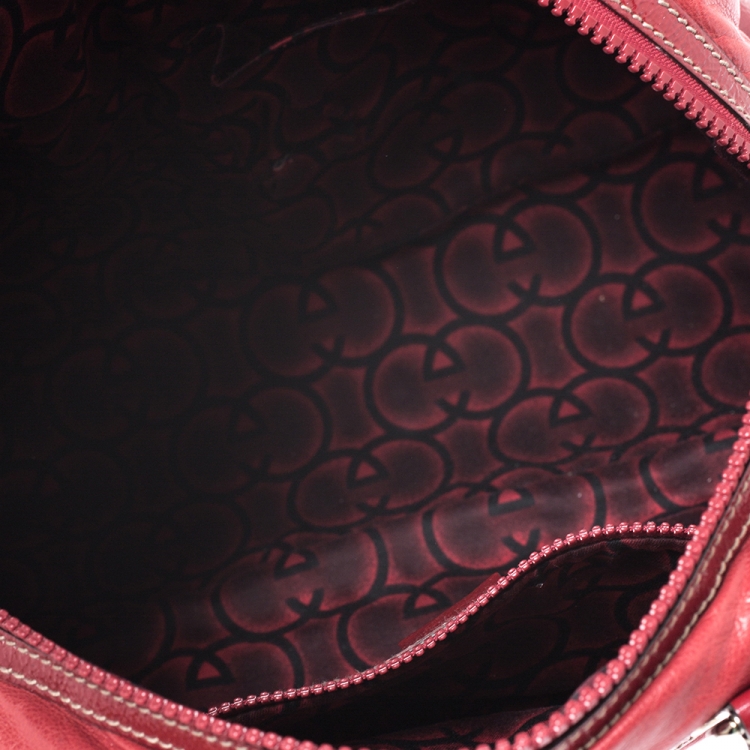 Pre Owned Gucci Red Leather Interlocking GG Satchel  