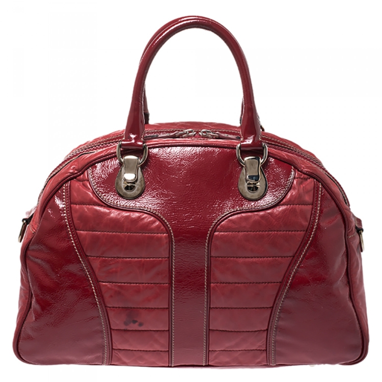 Pre Owned Gucci Red Leather Interlocking GG Satchel  