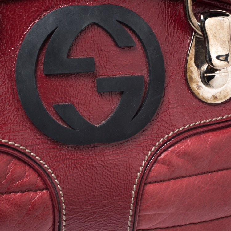 Pre Owned Gucci Red Leather Interlocking GG Satchel  