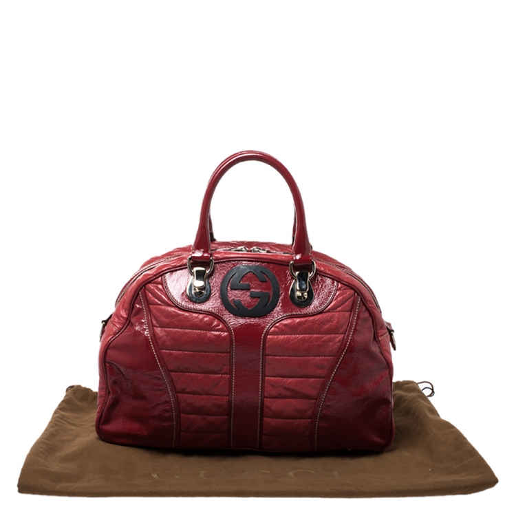 Pre Owned Gucci Red Leather Interlocking GG Satchel  