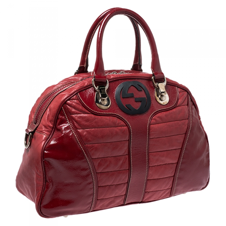 Pre Owned Gucci Red Leather Interlocking GG Satchel  