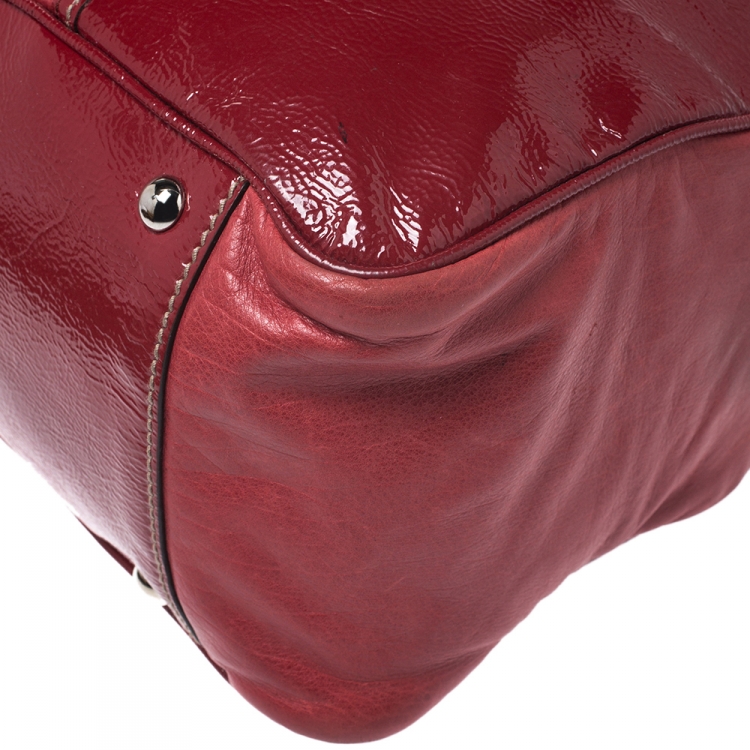 Pre Owned Gucci Red Leather Interlocking GG Satchel  