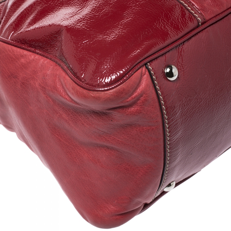 Pre Owned Gucci Red Leather Interlocking GG Satchel  