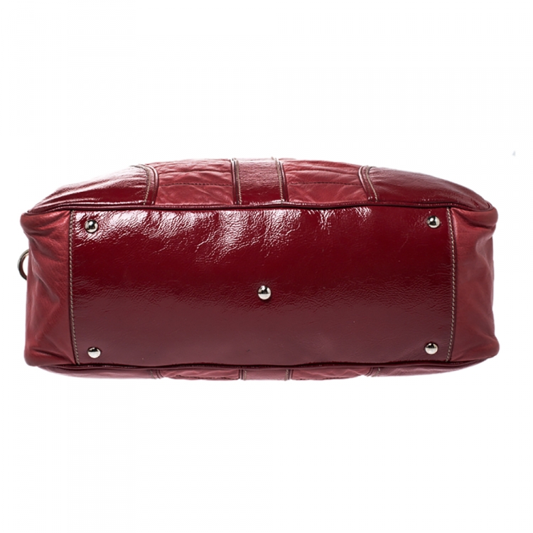 Pre Owned Gucci Red Leather Interlocking GG Satchel  
