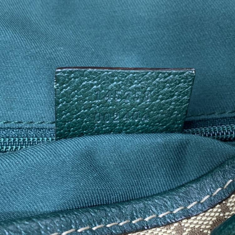 Pre Owned Gucci Beige/Green GG Canvas and Leather Shopper Tote