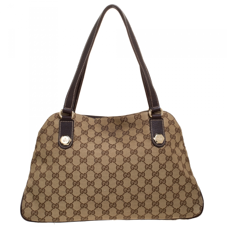 مملوكة مسبقًا Gucci Beige/Brown GG Canvas and Leather Charmy Satchel