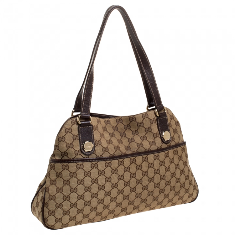 مملوكة مسبقًا Gucci Beige/Brown GG Canvas and Leather Charmy Satchel