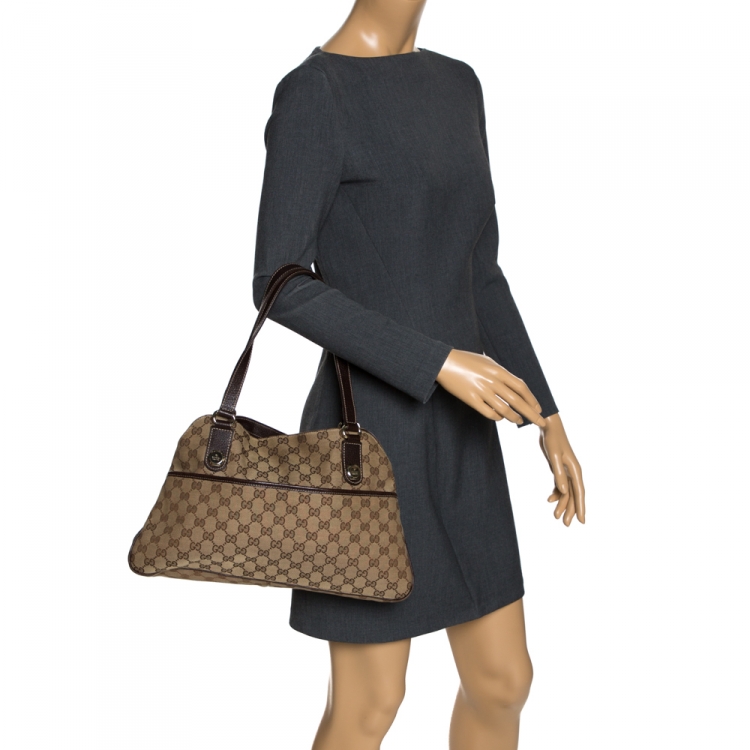مملوكة مسبقًا Gucci Beige/Brown GG Canvas and Leather Charmy Satchel