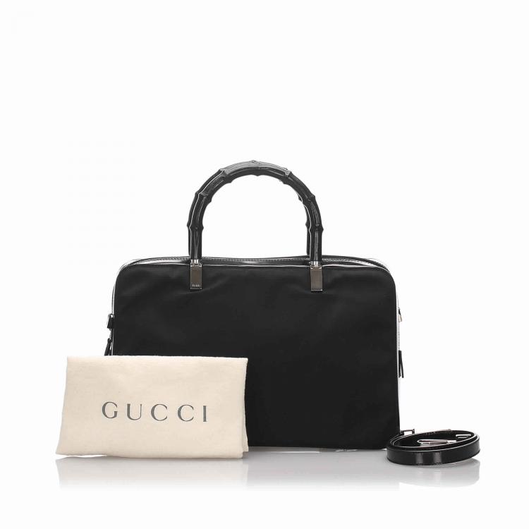 Pre Owned Gucci Black Canvas Bamboo Top Handle Satchel Bag