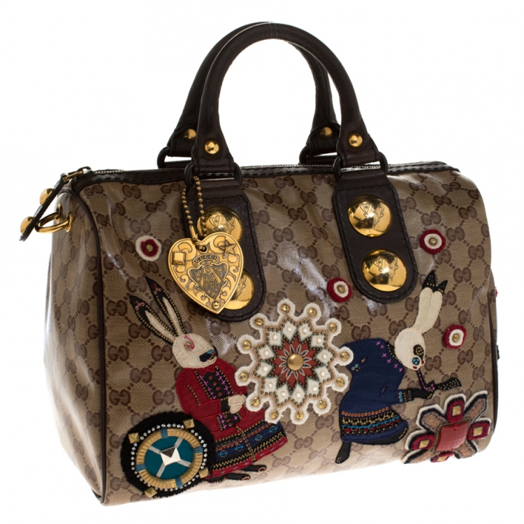 Pre Owned Gucci Brown GG Crystal Canvas Babouska Fable Boston Bag