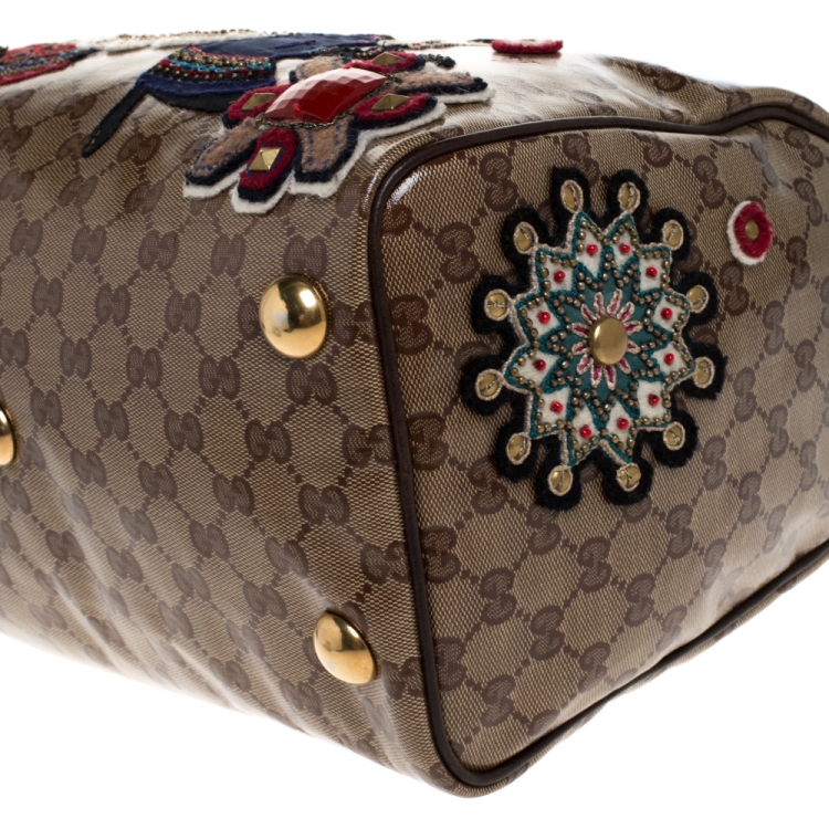 Pre Owned Gucci Brown GG Crystal Canvas Babouska Fable Boston Bag