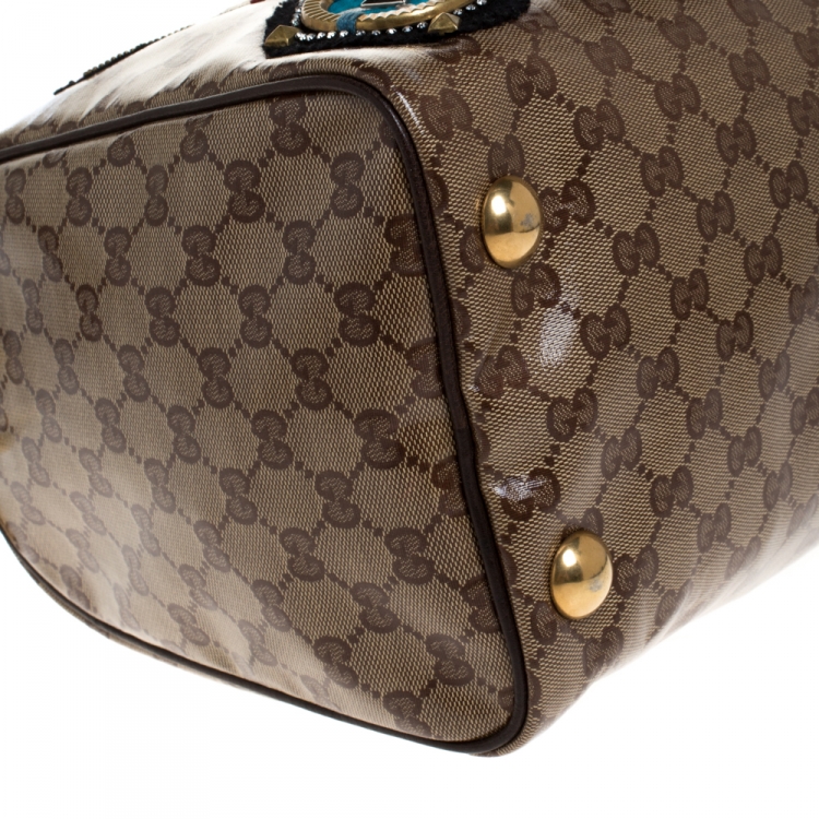 Pre Owned Gucci Brown GG Crystal Canvas Babouska Fable Boston Bag