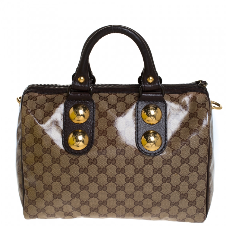 Pre Owned Gucci Brown GG Crystal Canvas Babouska Fable Boston Bag