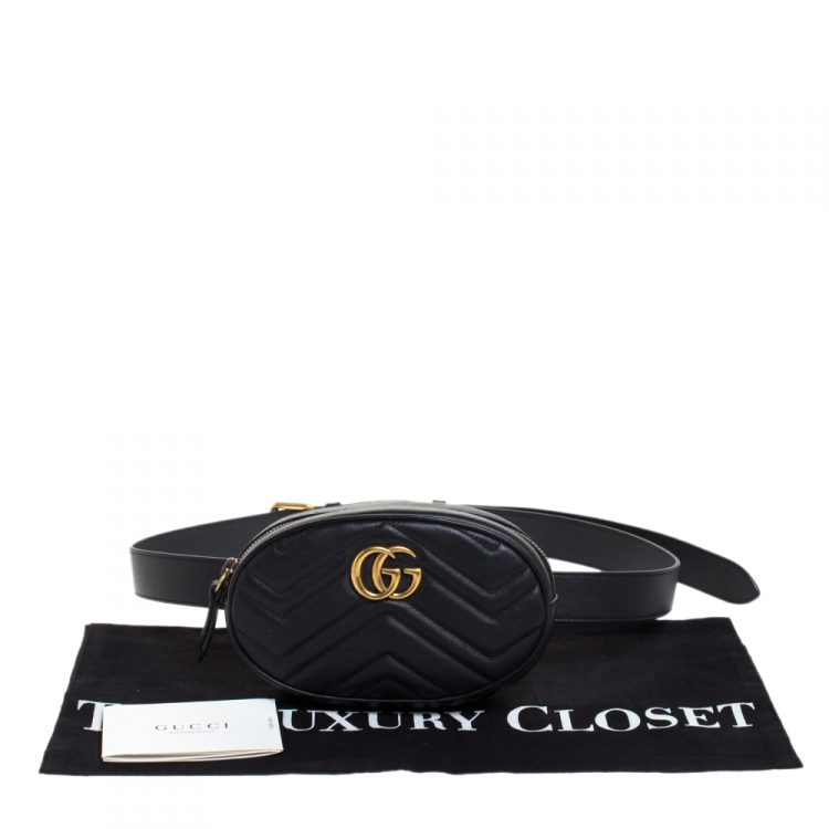 Pre Owned Gucci Black Matelasse Leather GG Marmont Belt Bag