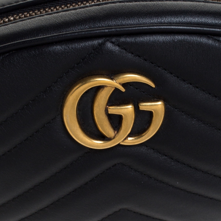 Pre Owned Gucci Black Matelasse Leather GG Marmont Belt Bag