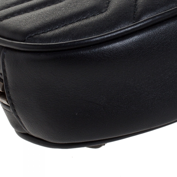 Pre Owned Gucci Black Matelasse Leather GG Marmont Belt Bag