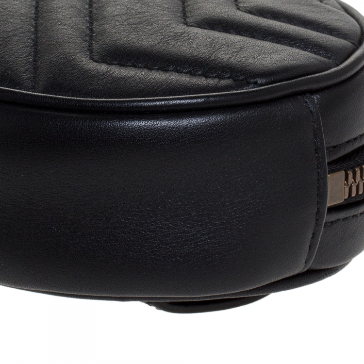 Pre Owned Gucci Black Matelasse Leather GG Marmont Belt Bag