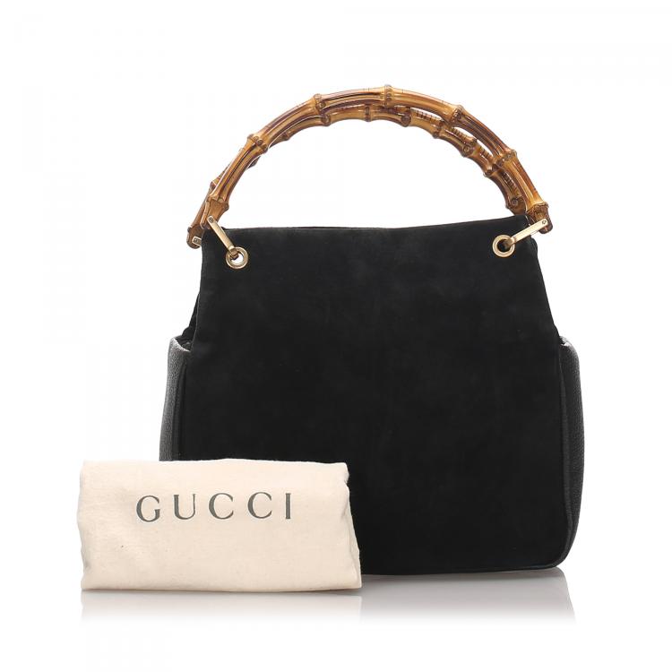 Pre Owned Gucci Black Velvet Bamboo Top Handle Bag