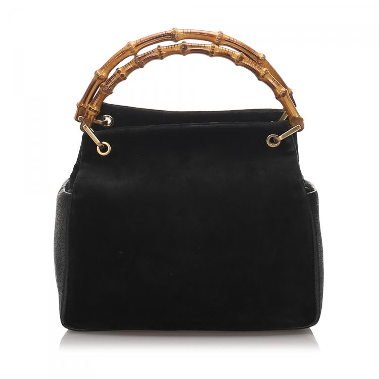 Pre Owned Gucci Black Velvet Bamboo Top Handle Bag