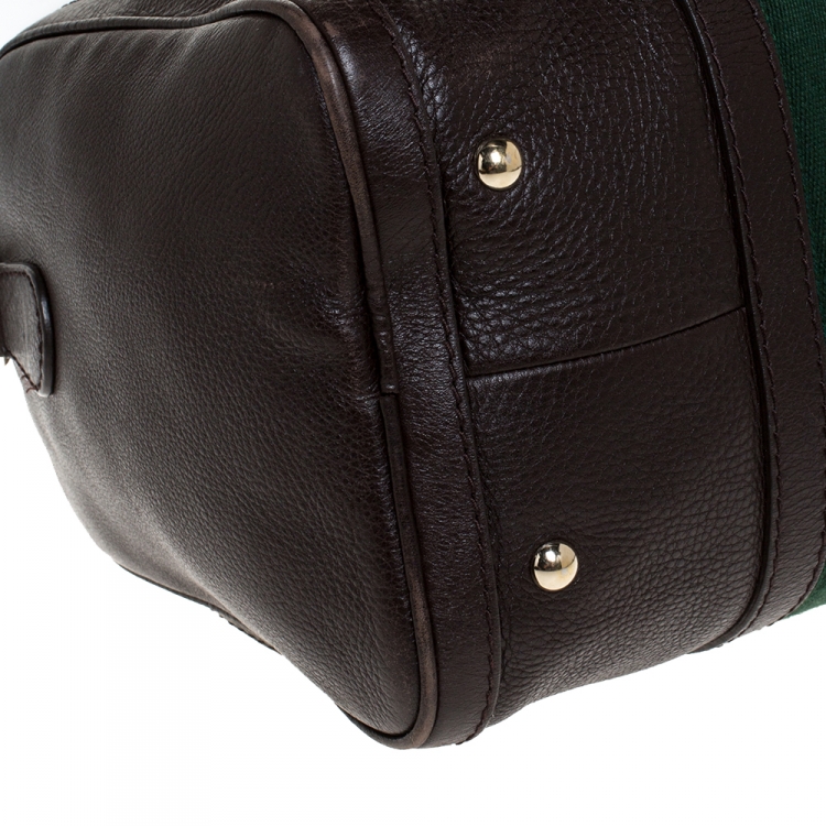 Pre Owned Gucci Dark Brown Leather Medium Vintage Web Boston Bag