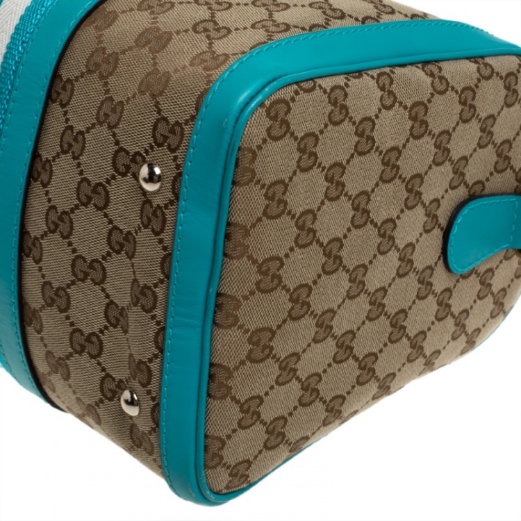 Pre Owned Gucci Beige/Blue GG Canvas and Leather Medium Vintage Web Boston Bag