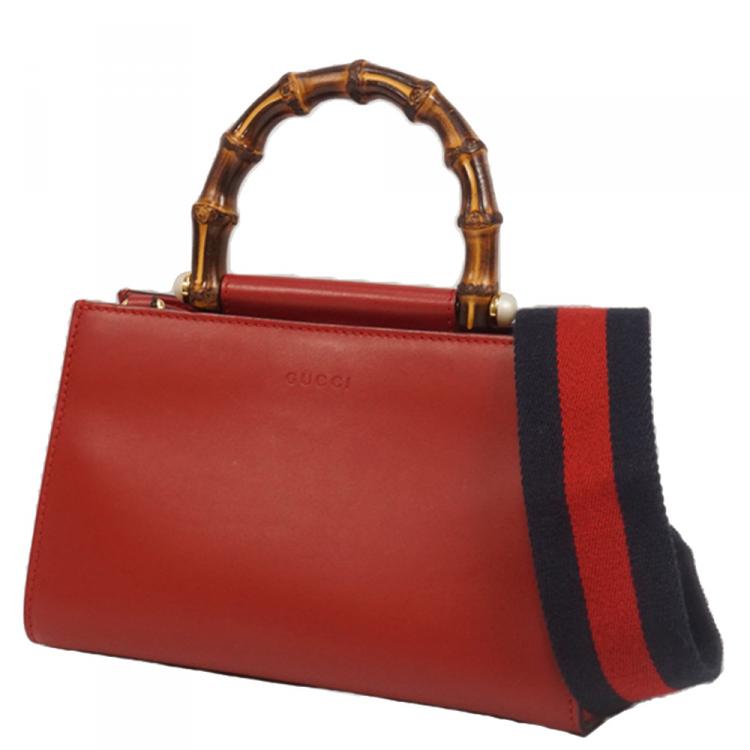 Gucci Red Leather Mini Nymphaea Bamboo 
