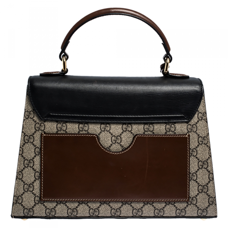 Pre Owned Gucci  Beige/Black GG Supreme Canvas and Leather Small Padlock Top Handle Bag