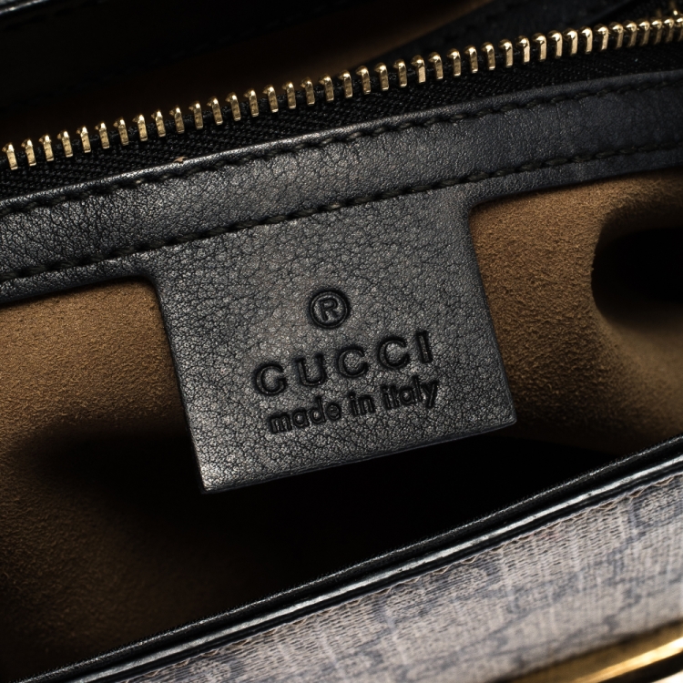 Pre Owned Gucci  Beige/Black GG Supreme Canvas and Leather Small Padlock Top Handle Bag