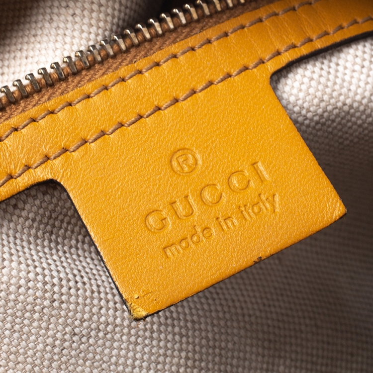 Pre Owned Gucci Beige/Yellow GG Canvas and Leather Medium Boston Bag