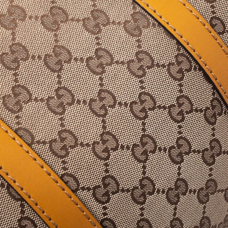 Pre Owned Gucci Beige/Yellow GG Canvas and Leather Medium Boston Bag