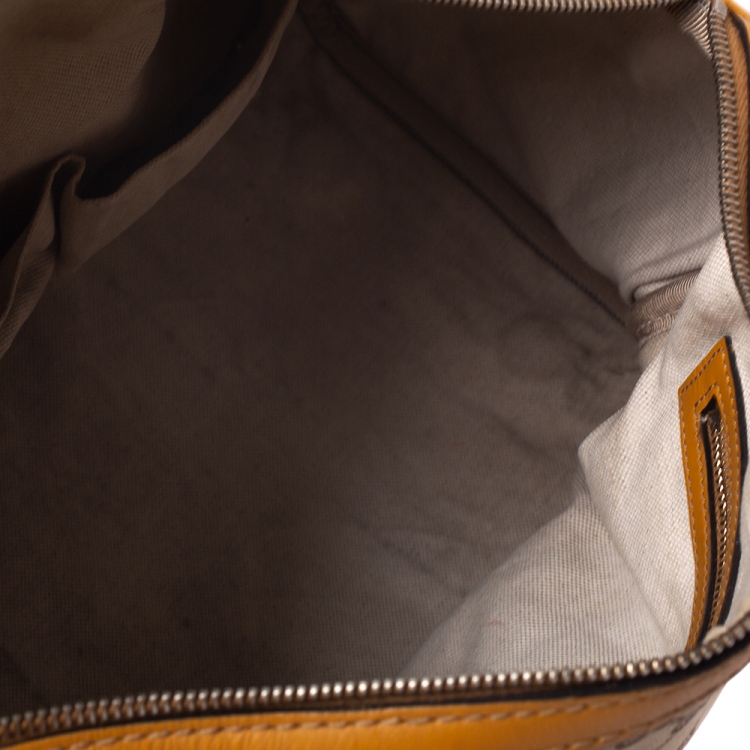 Pre Owned Gucci Beige/Yellow GG Canvas and Leather Medium Boston Bag