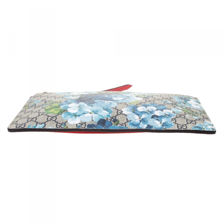 Pre Owned Gucci Multicolor GG Supreme Canvas and Suede Blooms Print Pouch