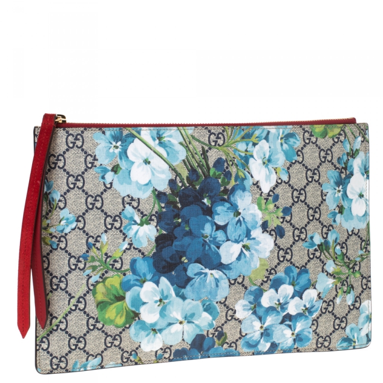 Pre Owned Gucci Multicolor GG Supreme Canvas and Suede Blooms Print Pouch