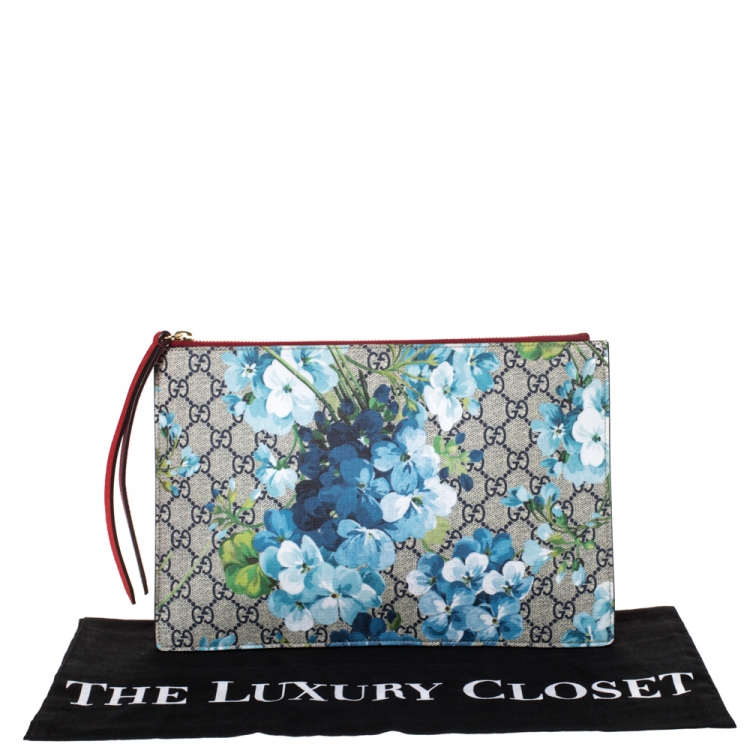 Pre Owned Gucci Multicolor GG Supreme Canvas and Suede Blooms Print Pouch
