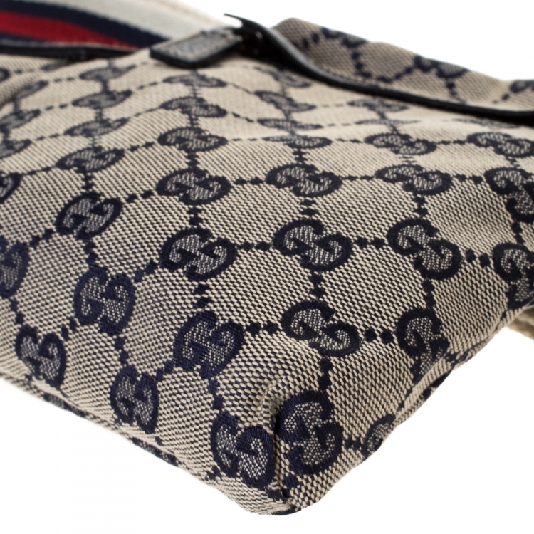 Pre Owned Gucci Navy Blue GG Canvas Web Shelley Belt Bag